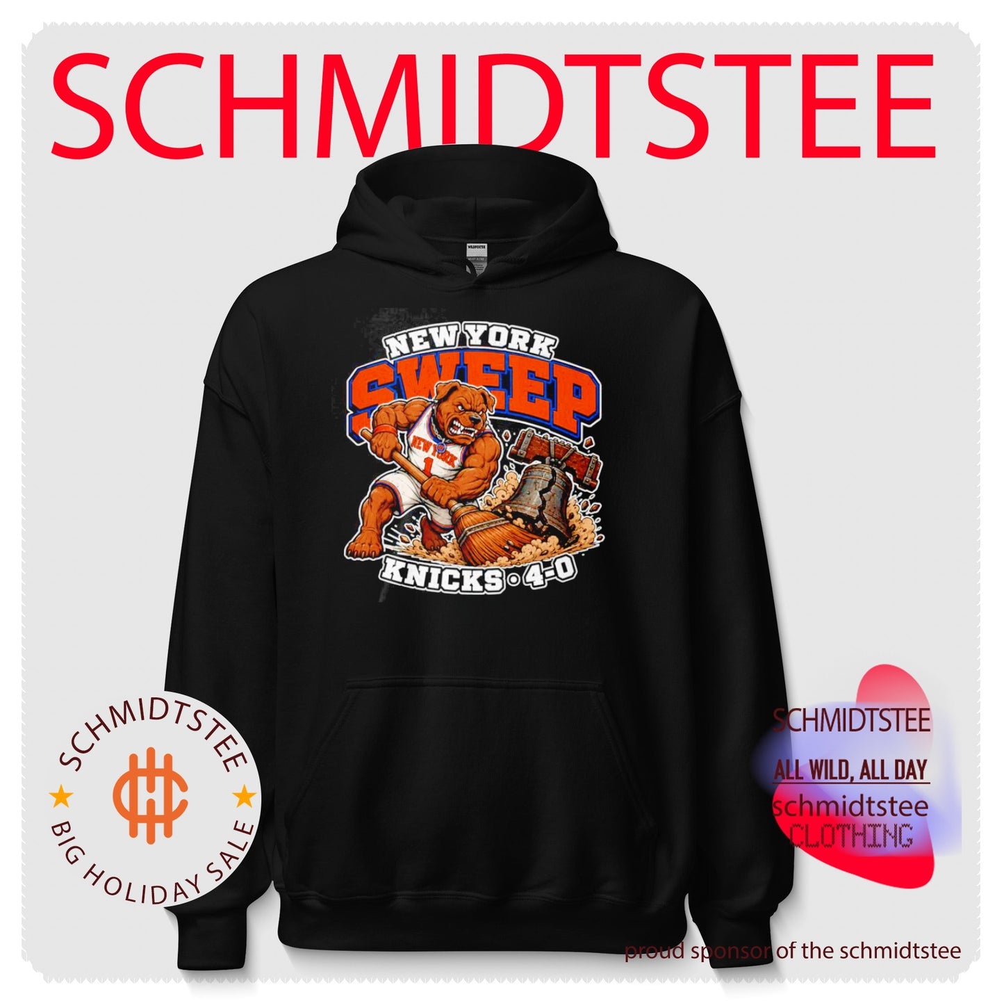 New York Knicks Sweep Kicks 4-0 mascot shirt