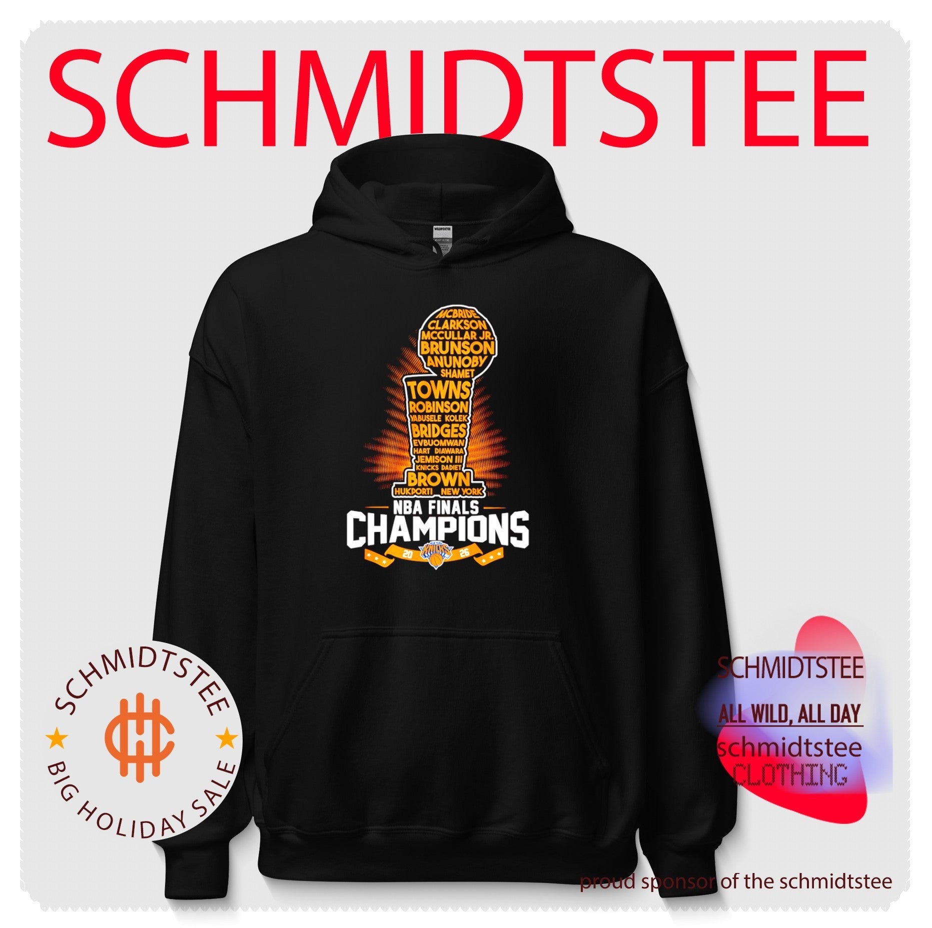 New York Knicks basketball 2026 NBA Finals Champions trophy player name shirt