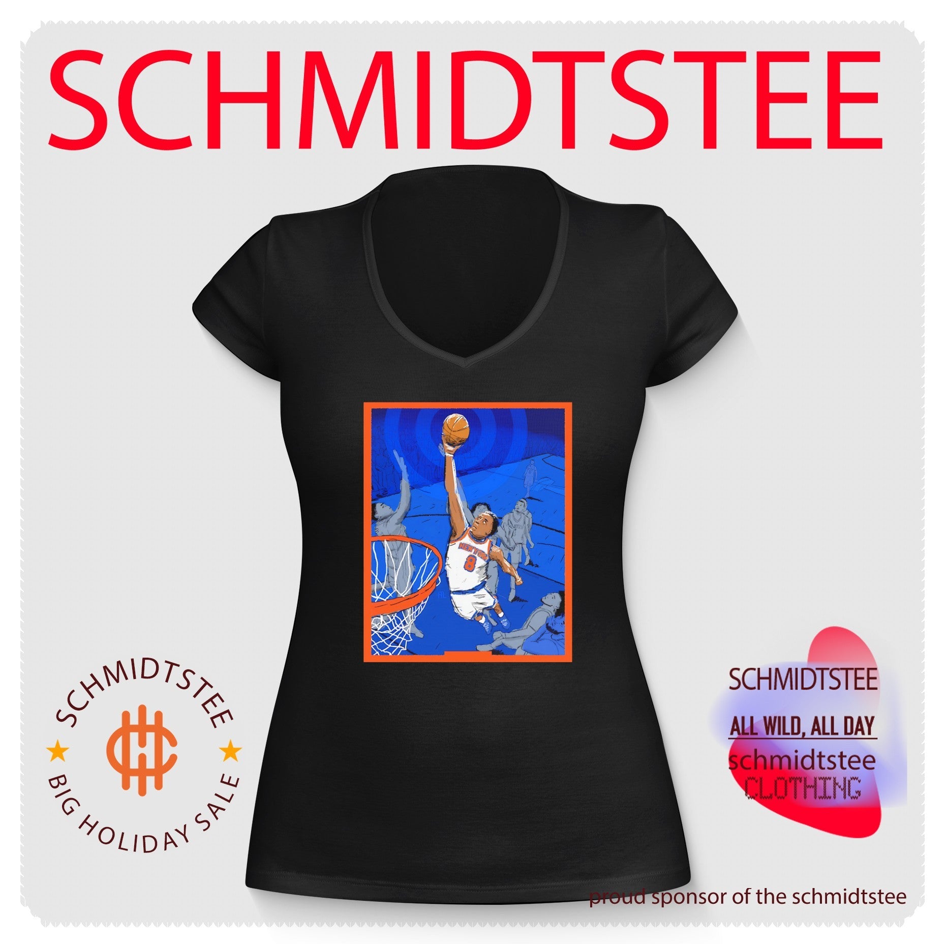 New York Knicks dunking ball moment highlighted comic style shirt