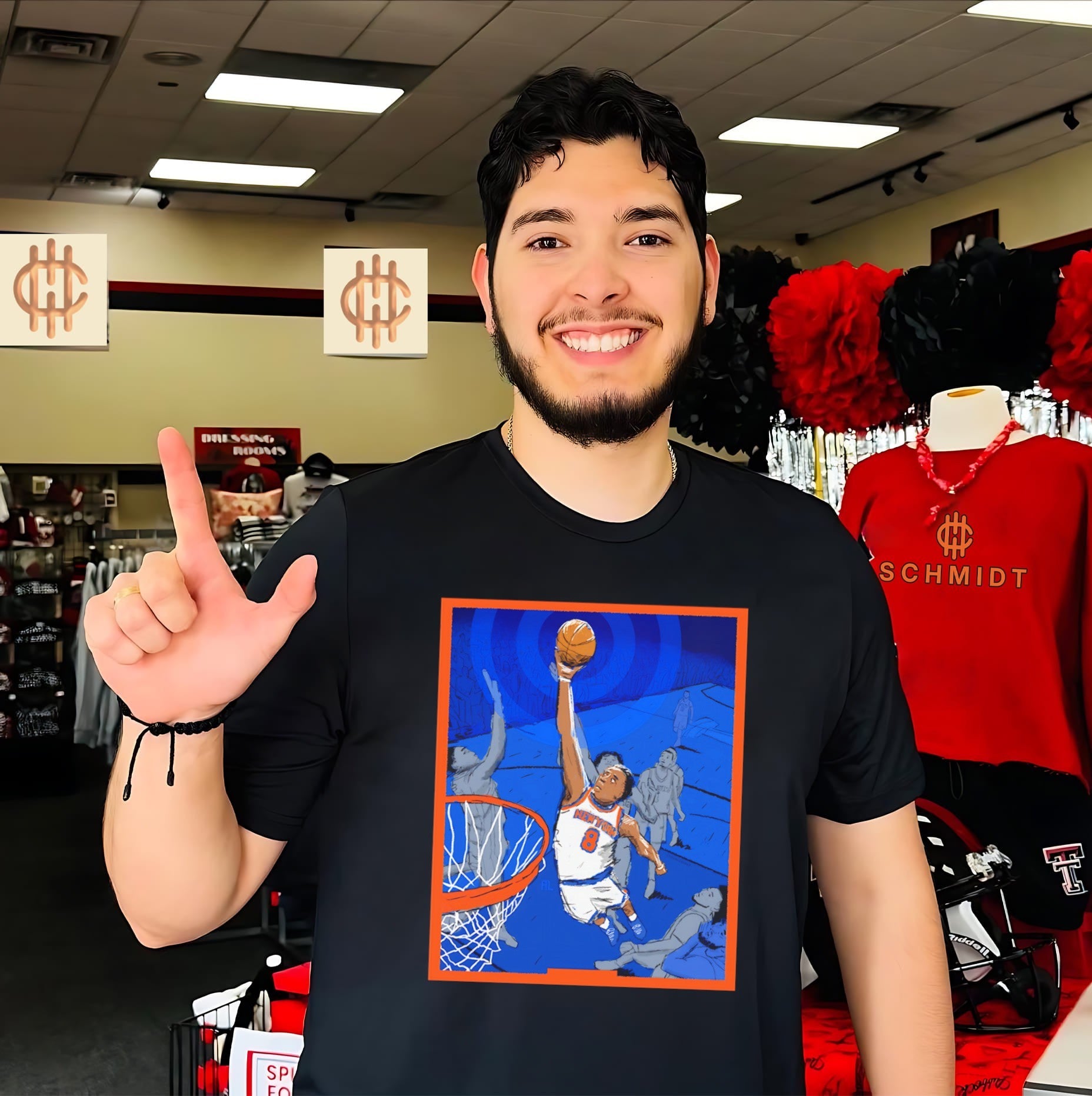 New York Knicks dunking ball moment highlighted comic style shirt