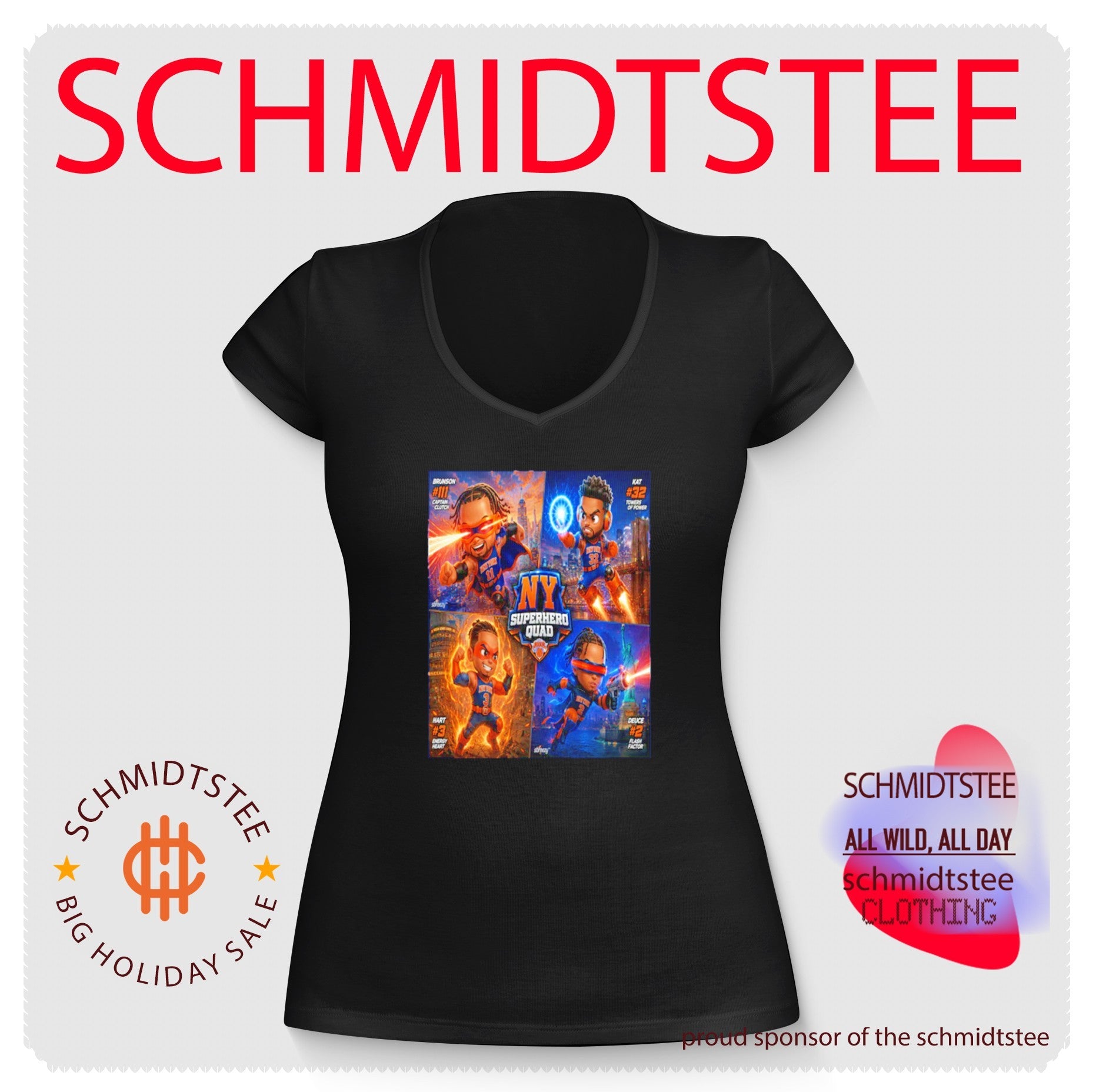 New York Knicks feature NY Superhero Quad caricature shirt