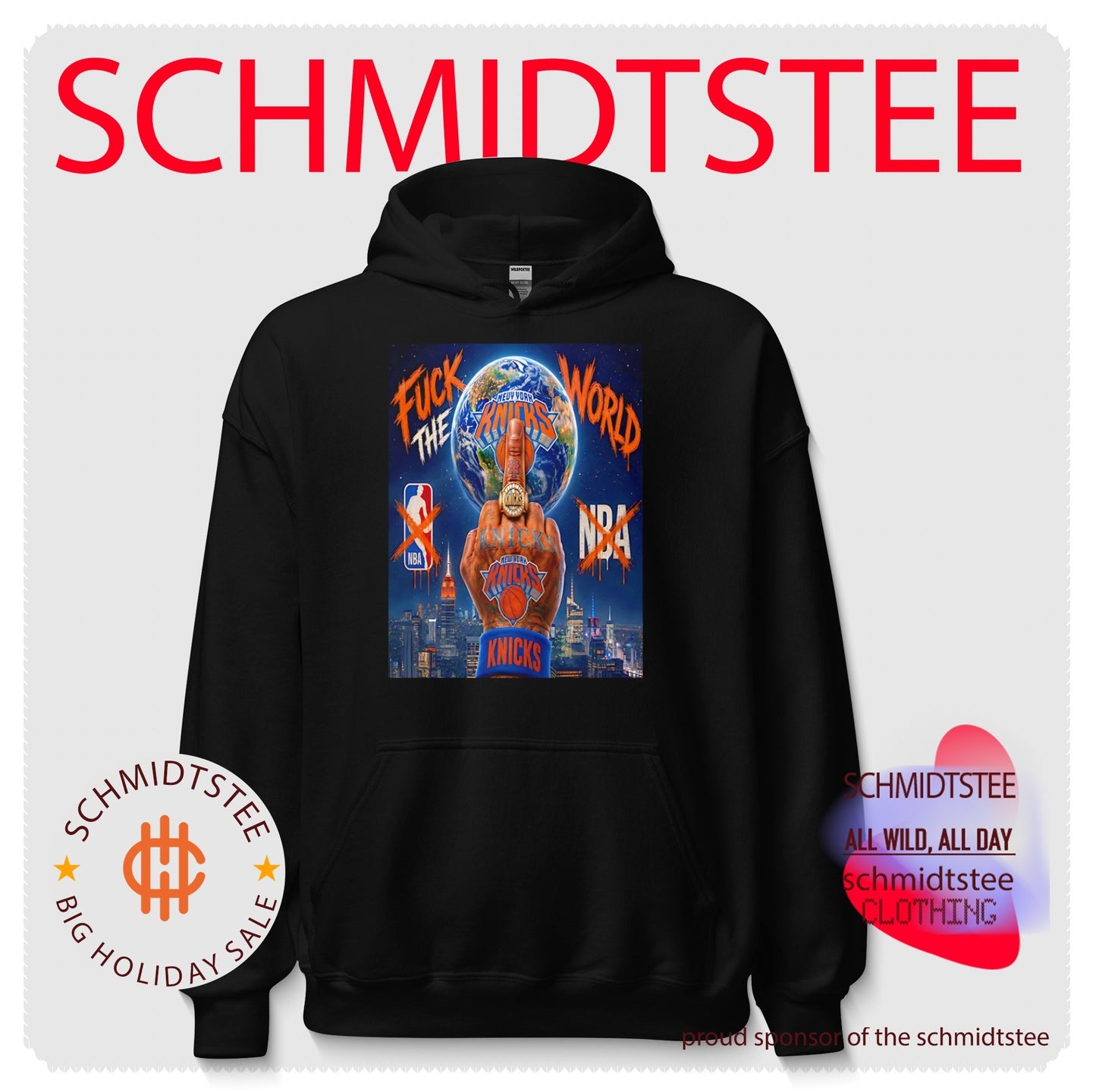New York Knicks fuck the world middle finger illustration shirt