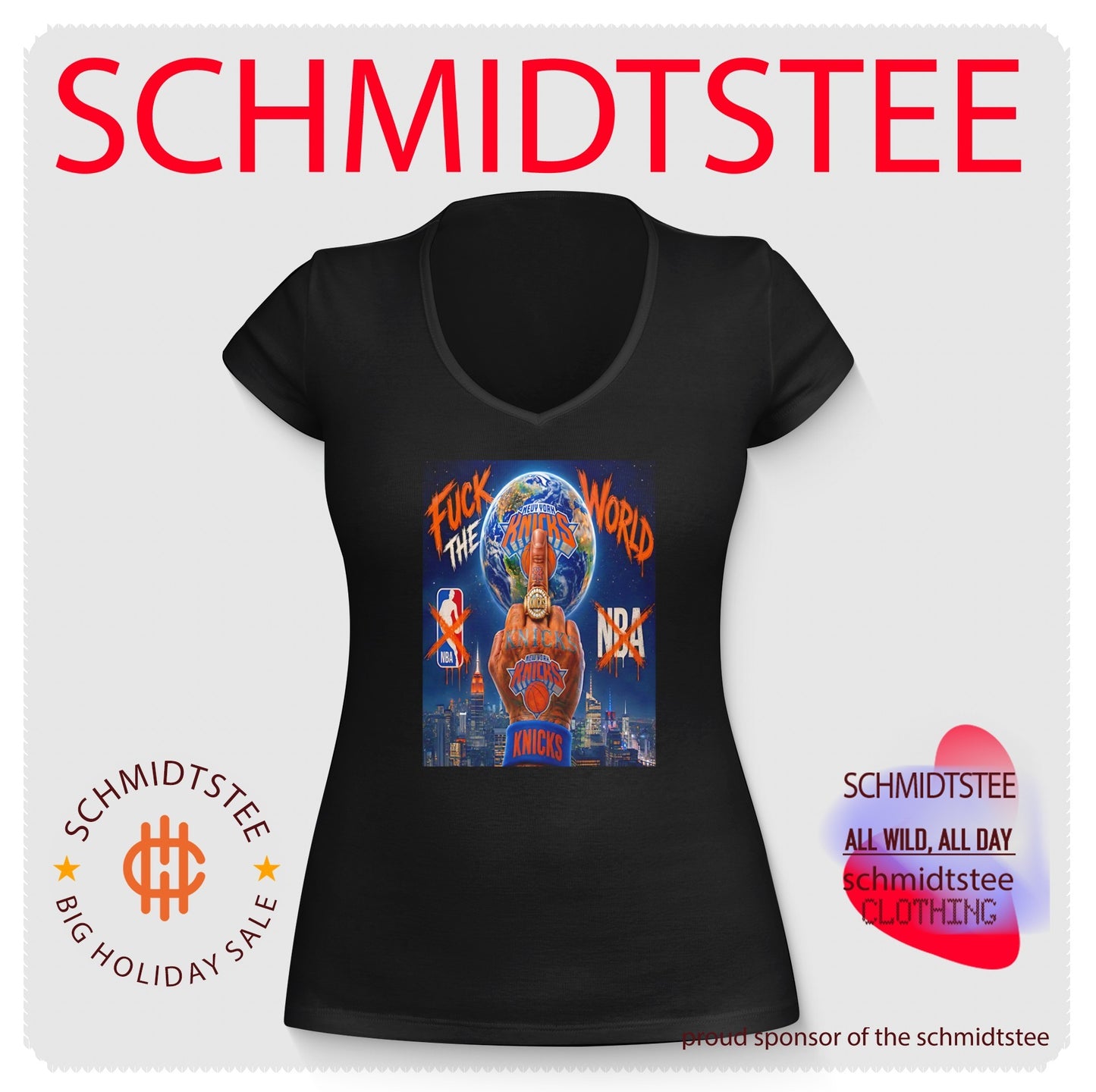 New York Knicks fuck the world middle finger illustration shirt