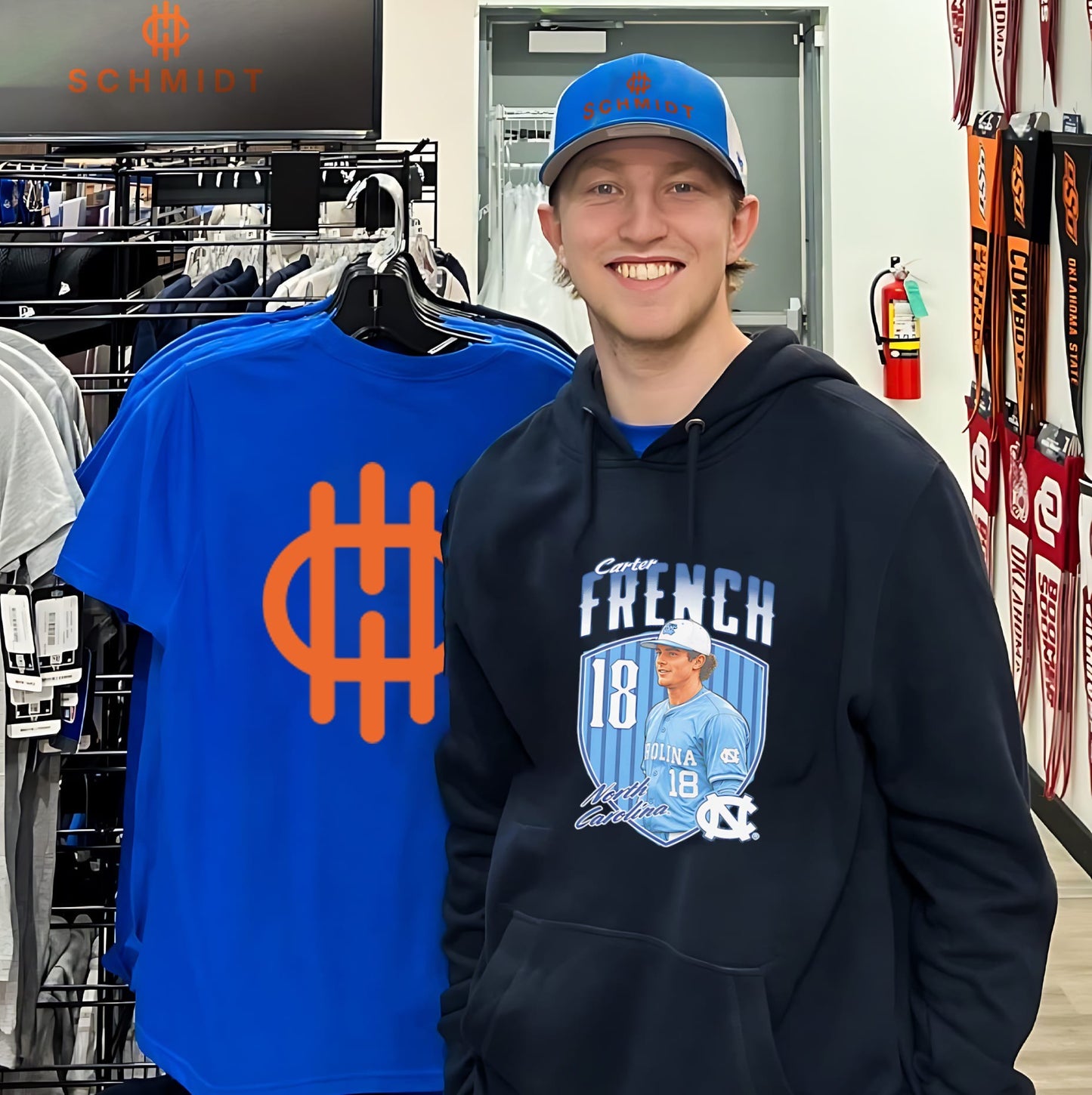 North Carolina baseball Carter French portrait shirt