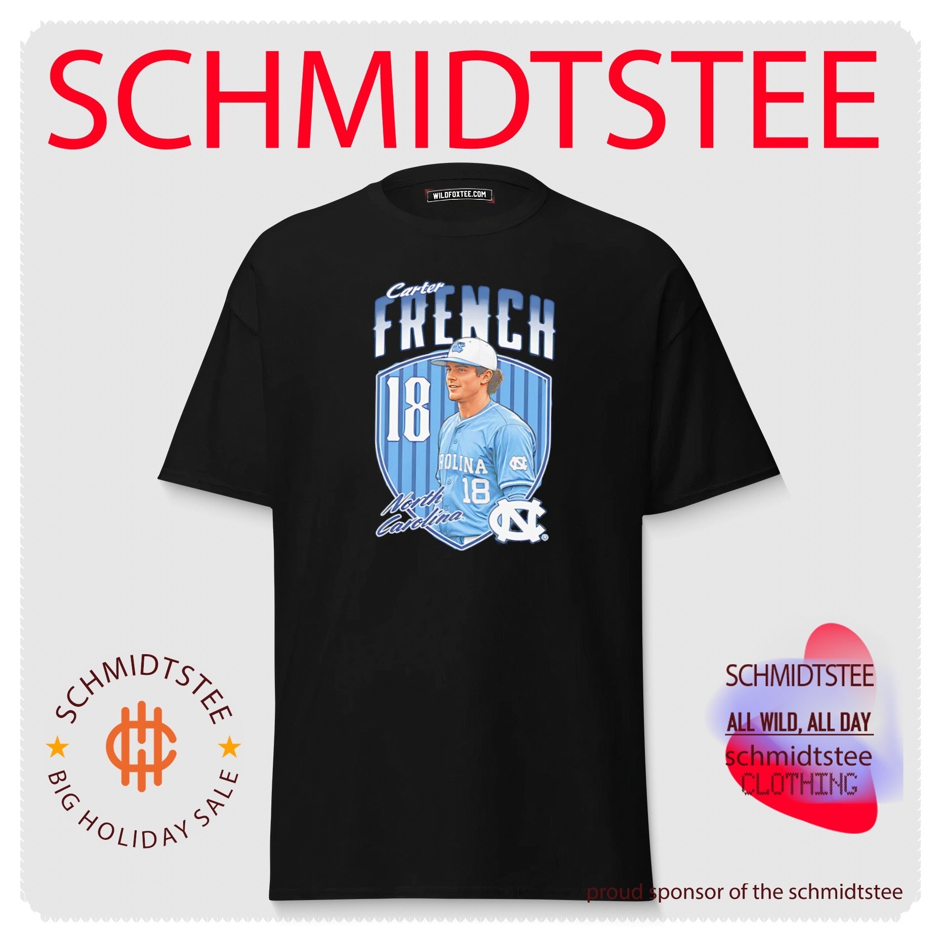 North Carolina baseball Carter French portrait shirt