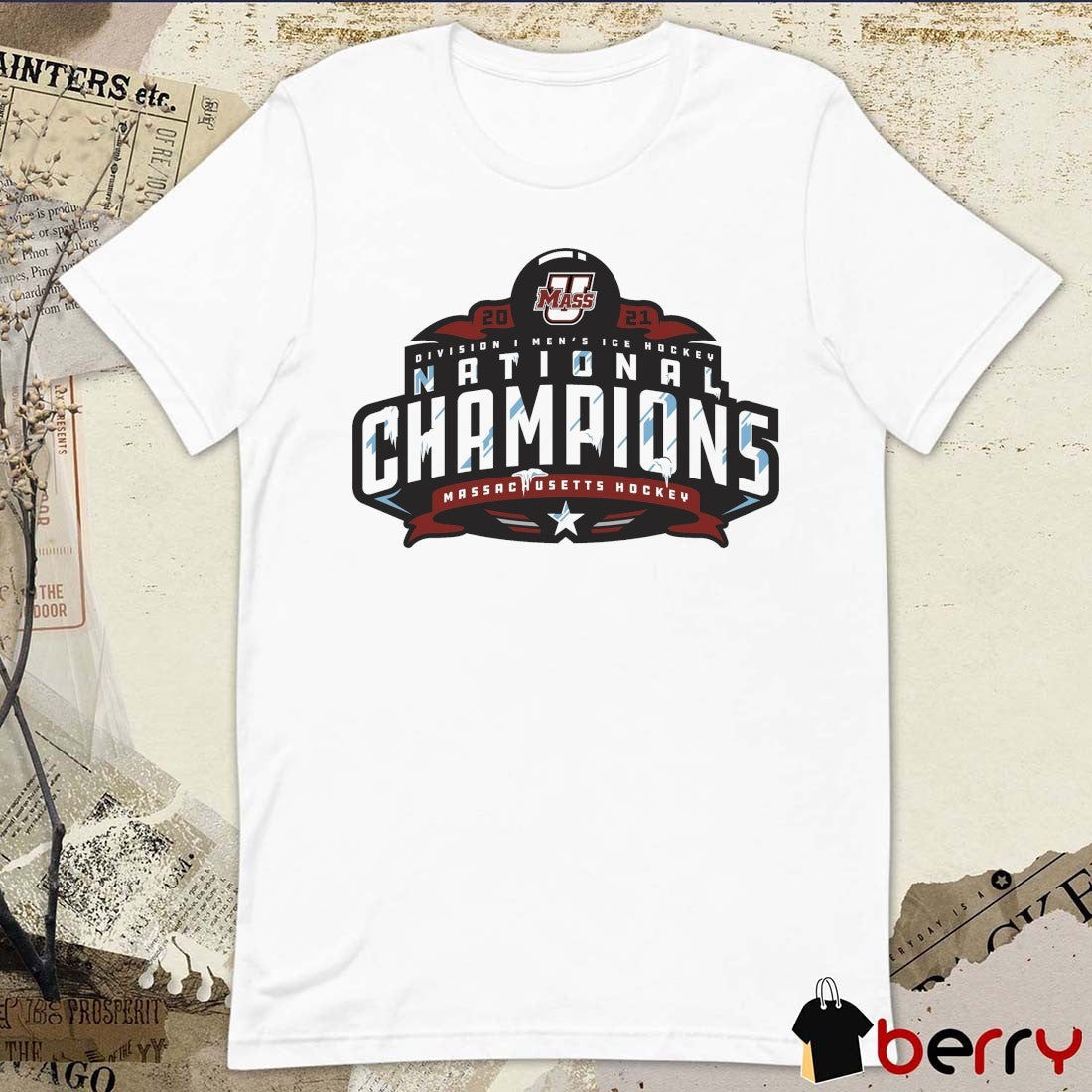 2021 UMass Massachusetts Hockey Division I Men’s Ice Hockey National Champions Logo t-shirt