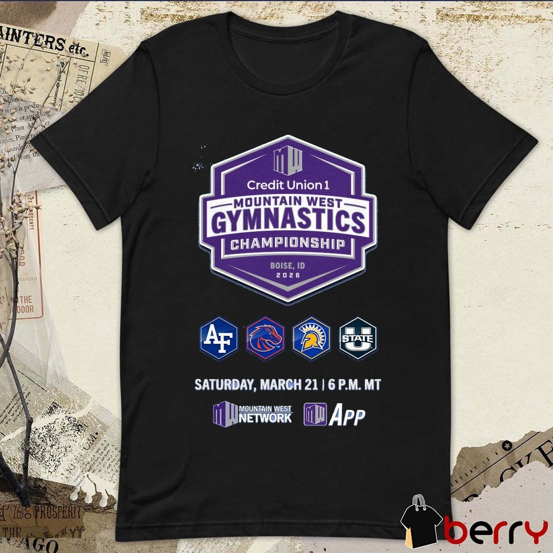 2026 Credit Union 1 Mountain West Gymnastics Championship Air Force, Boise State, San José State, and Utah State t-shirt