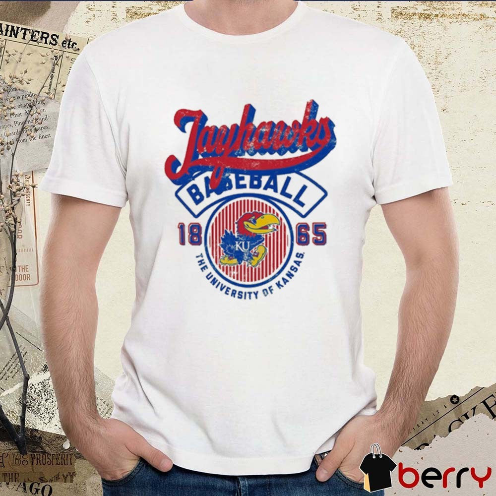 2026 Kansas Jayhawks Baseball The University Of Kansas 1865 Vintage Script Baseball Stripes t-shirt