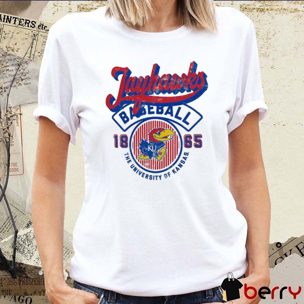 2026 Kansas Jayhawks Baseball The University Of Kansas 1865 Vintage Script Baseball Stripes t-shirt