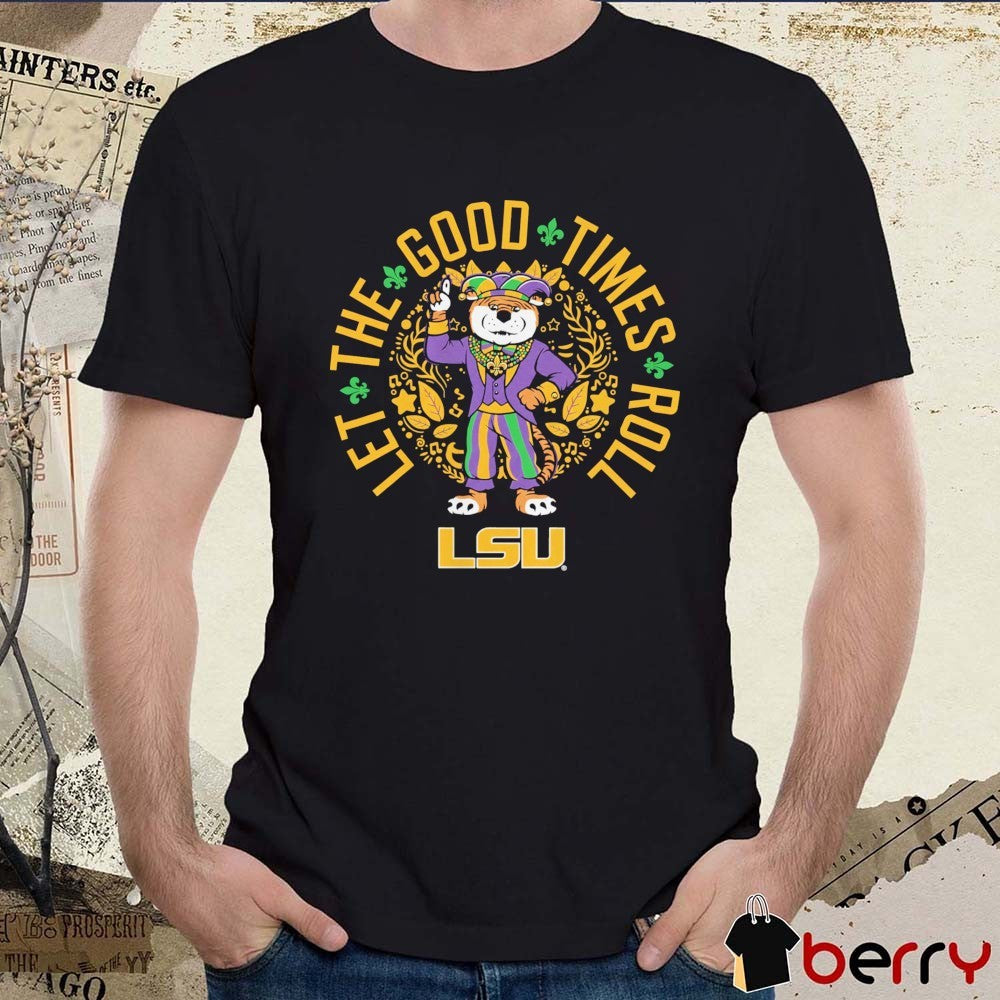 2026 LSU Tigers Let The Good Times Roll Mardi Gras Mike Mascot t-shirt