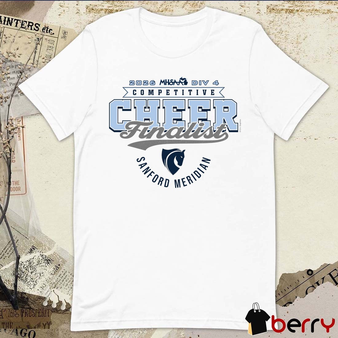 2026 MHSAA Competitive Cheer D1 Finalist Sanford Meridian Mustangs t-shirt