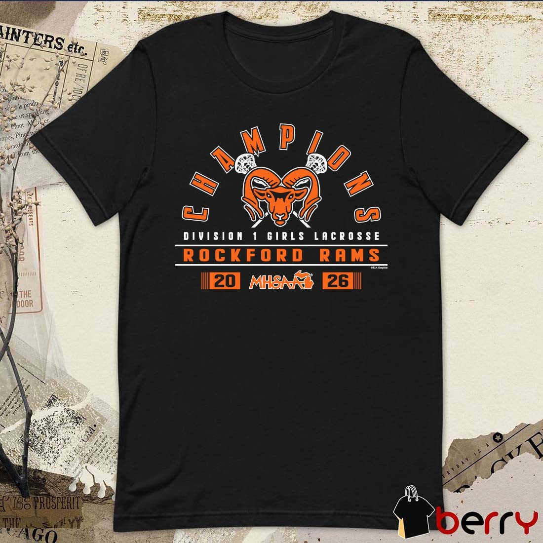 2026 MHSAA Girls Lacrosse DI Champions Rockford Rams t-shirt