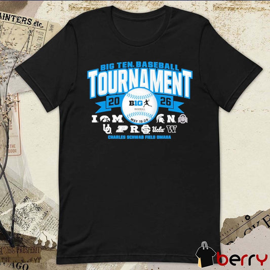 2026 NCAA Big Ten Baseball Tournament Charles Schwab Field Omaha Logos t-shirt