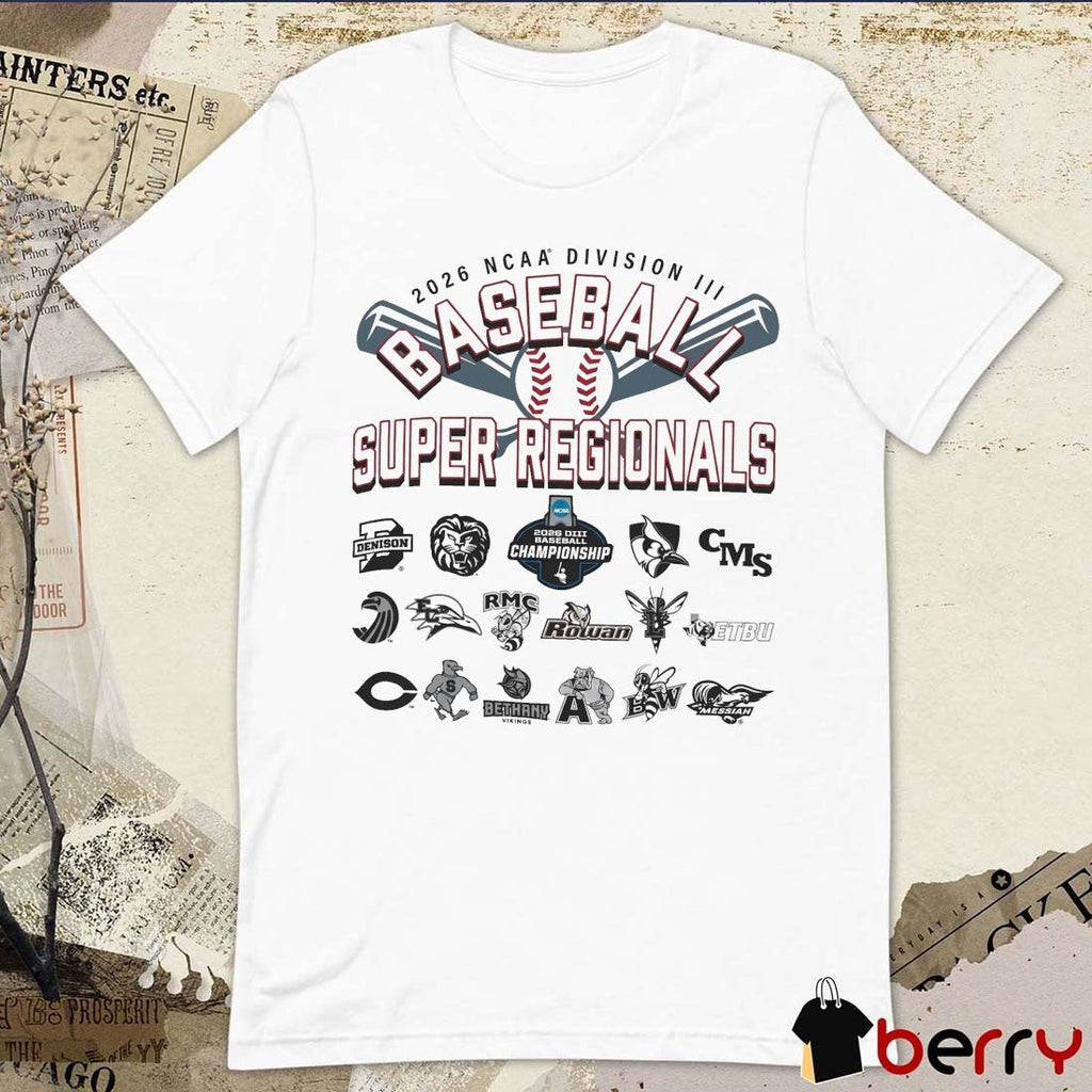 2026 NCAA Division III Baseball Super Regional Champion 16 Teams Logos t-shirt
