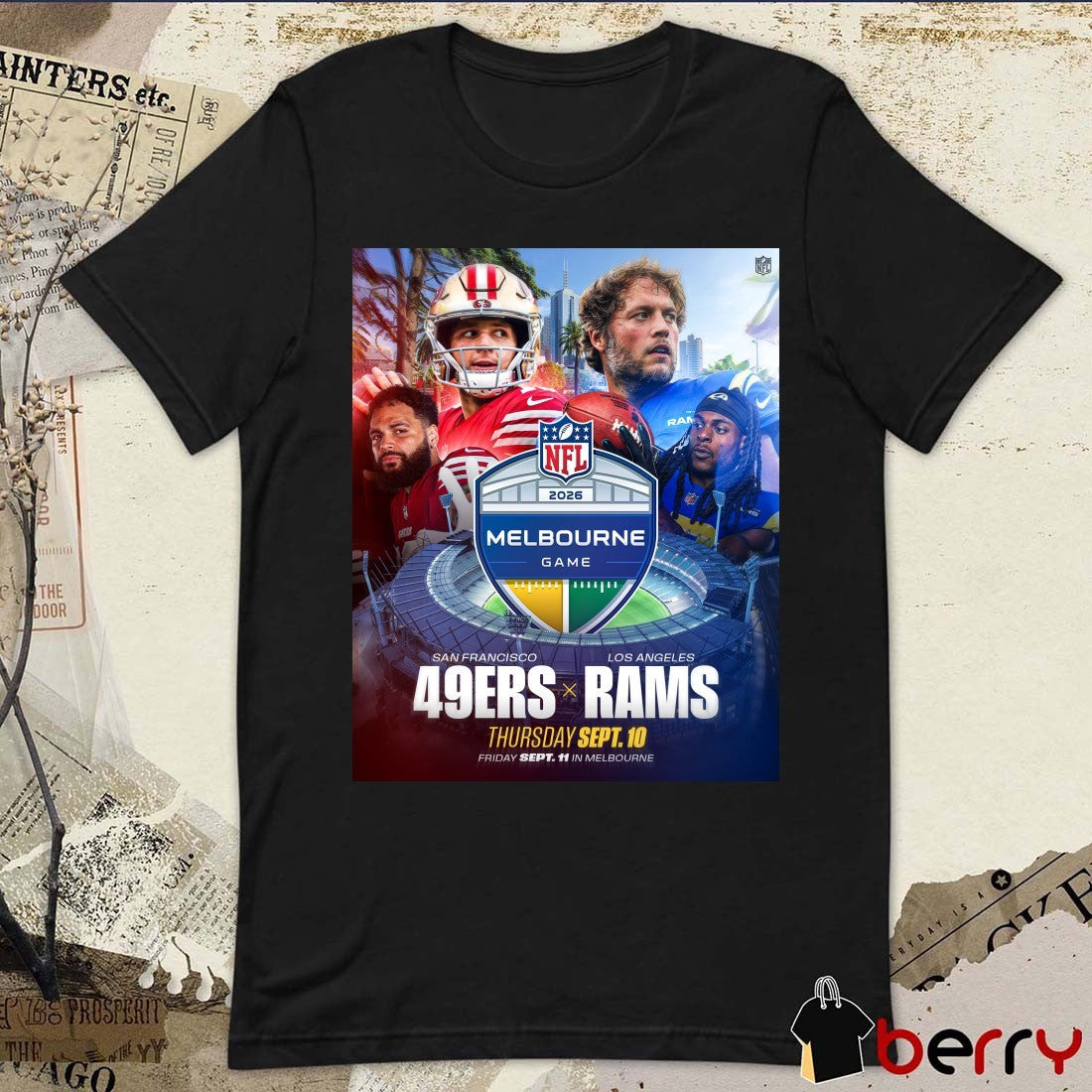 2026 NFL Melbourne Game San Francisco 49ers x Los Angeles Rams September 10 Poster t-shirt