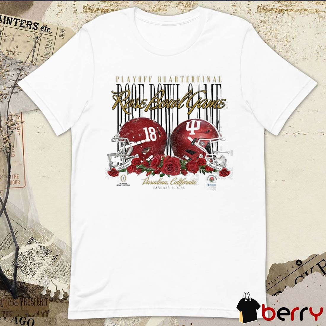 2026 Playoff Quarterfinal Rose Bowl Game Indiana Hoosiers vs Alabama Crimson Tide Pasadena CA January 1 Helmets t-shirt