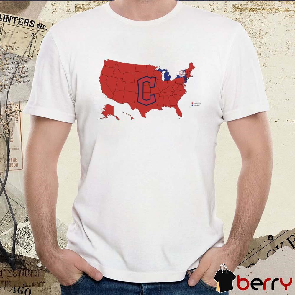 A map of who America is rooting for in the ALCS Cleveland Guardians Vs New York Yankees t-shirt