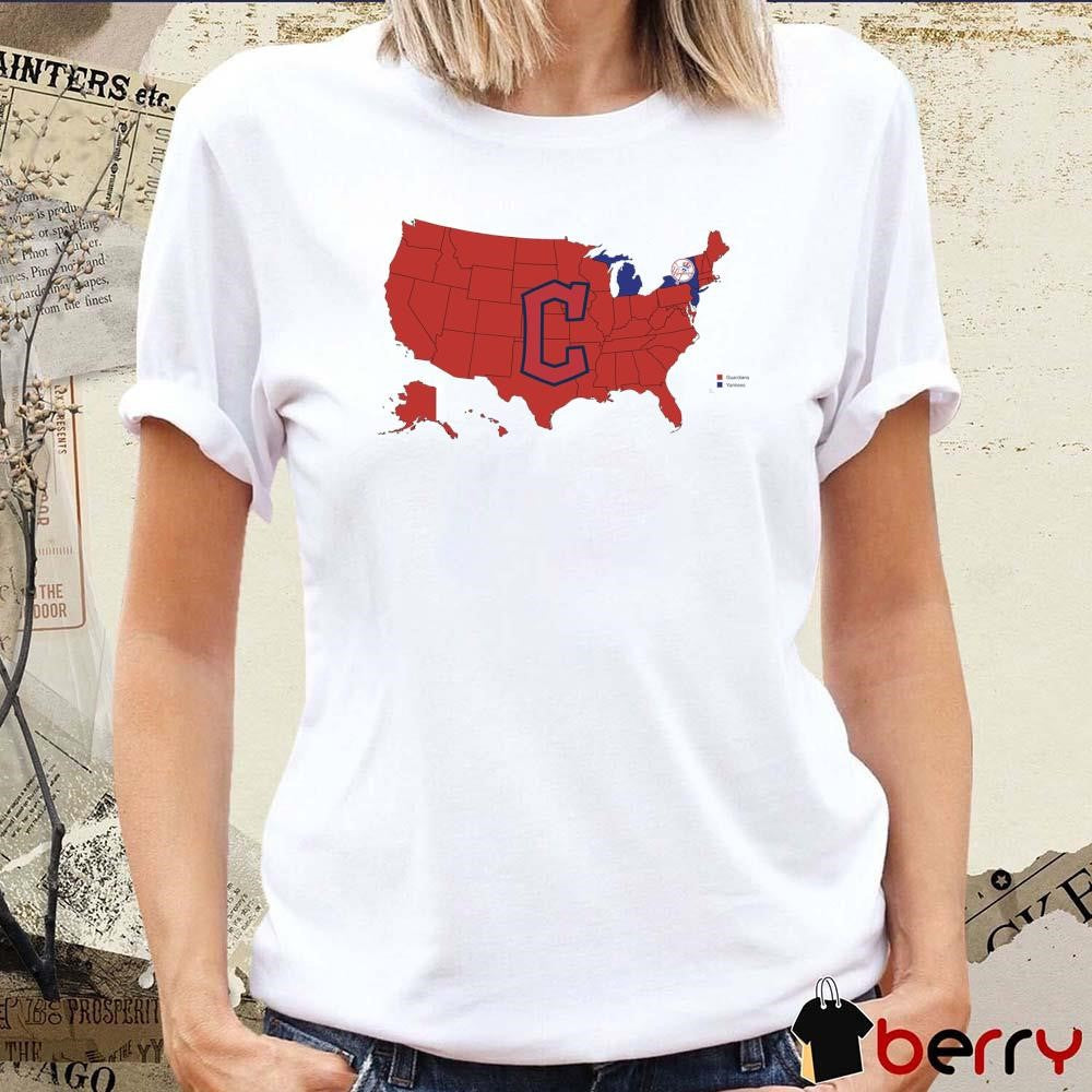 A map of who America is rooting for in the ALCS Cleveland Guardians Vs New York Yankees t-shirt