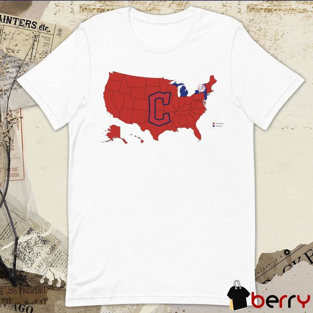 A map of who America is rooting for in the ALCS Cleveland Guardians Vs New York Yankees t-shirt