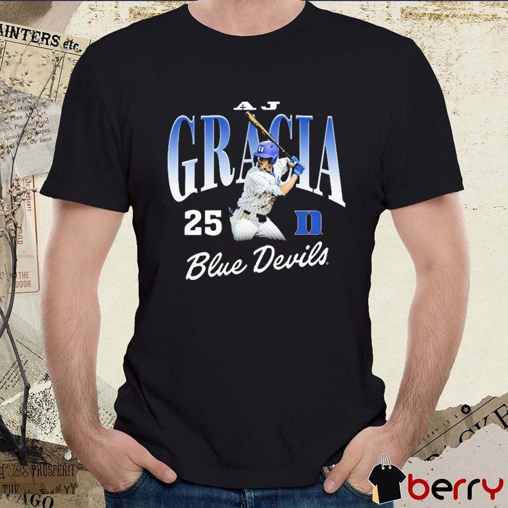 AJ Gracia 25 Duke Blue Devils Baseball NCAA Division I Graphic t-shirt