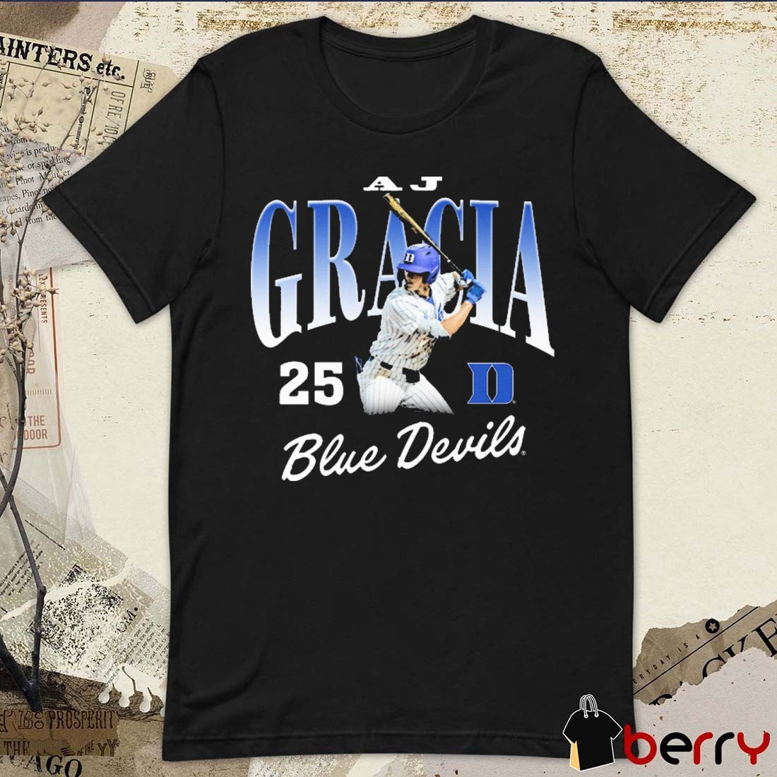 AJ Gracia 25 Duke Blue Devils Baseball NCAA Division I Graphic t-shirt