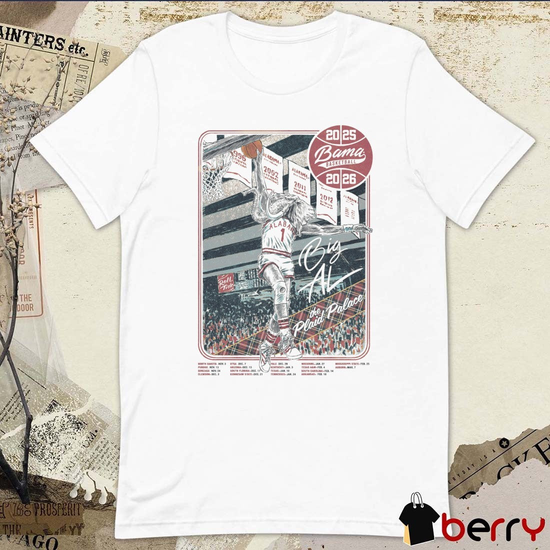 Alabama Crimson Tide Big AL The Plaid Palace Bama Basketball Schedule 2025-26 t-shirt