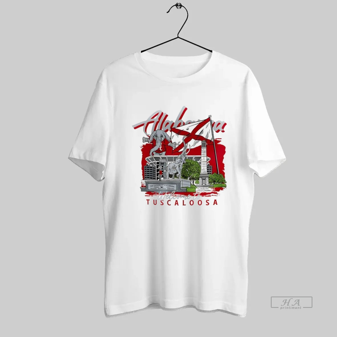 Official Alabama Crimson Football Welcome To Tuscaloosa Hand Drawn Campus Masot