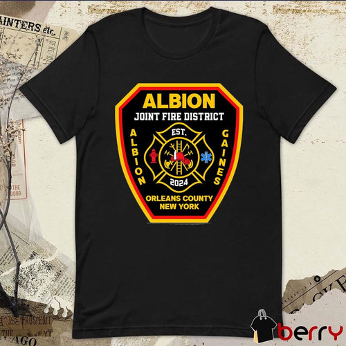Albion Joint Fire District Albion Gaines Orleans County New York Est 2024 Logo t-shirt