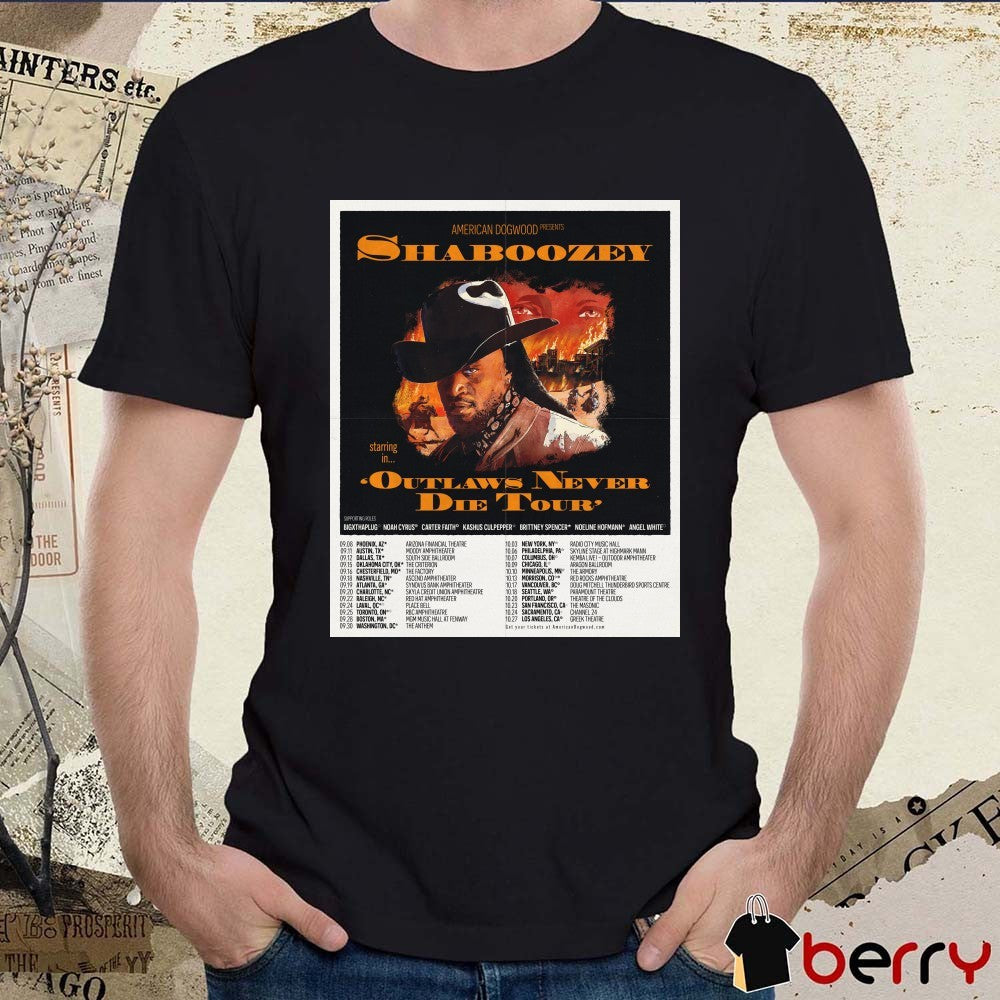 American Dogwood Presents Shaboozey Starring In Outlaws Never Die Tour 2026 Poster t-shirt