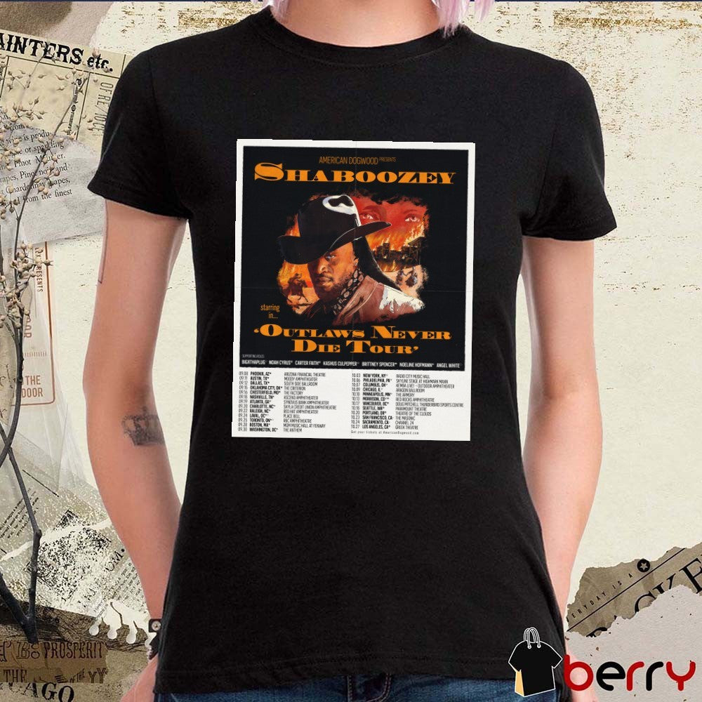American Dogwood Presents Shaboozey Starring In Outlaws Never Die Tour 2026 Poster t-shirt