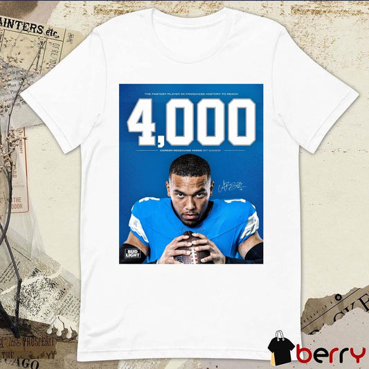 Amon-Ra St. Brown Detroit Lions The Fastest Player In Franchise History To Reach 4000 Career Receiving Yards Signature Poster t-shirt
