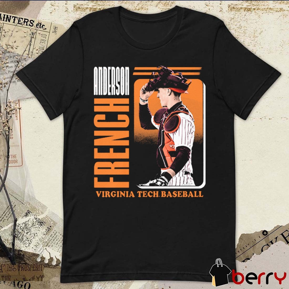 Anderson French Virginia Tech Hokies baseball NCAA Division I Graphic t-shirt