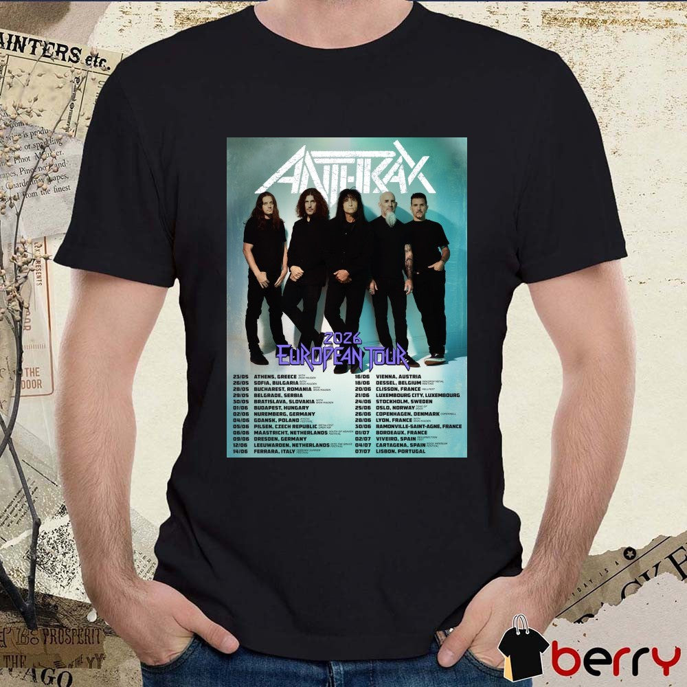 Anthrax 2026 European Tour 26 5 Sofia Bulgaria 28 5 Bucharest Romania Poster t-shirt