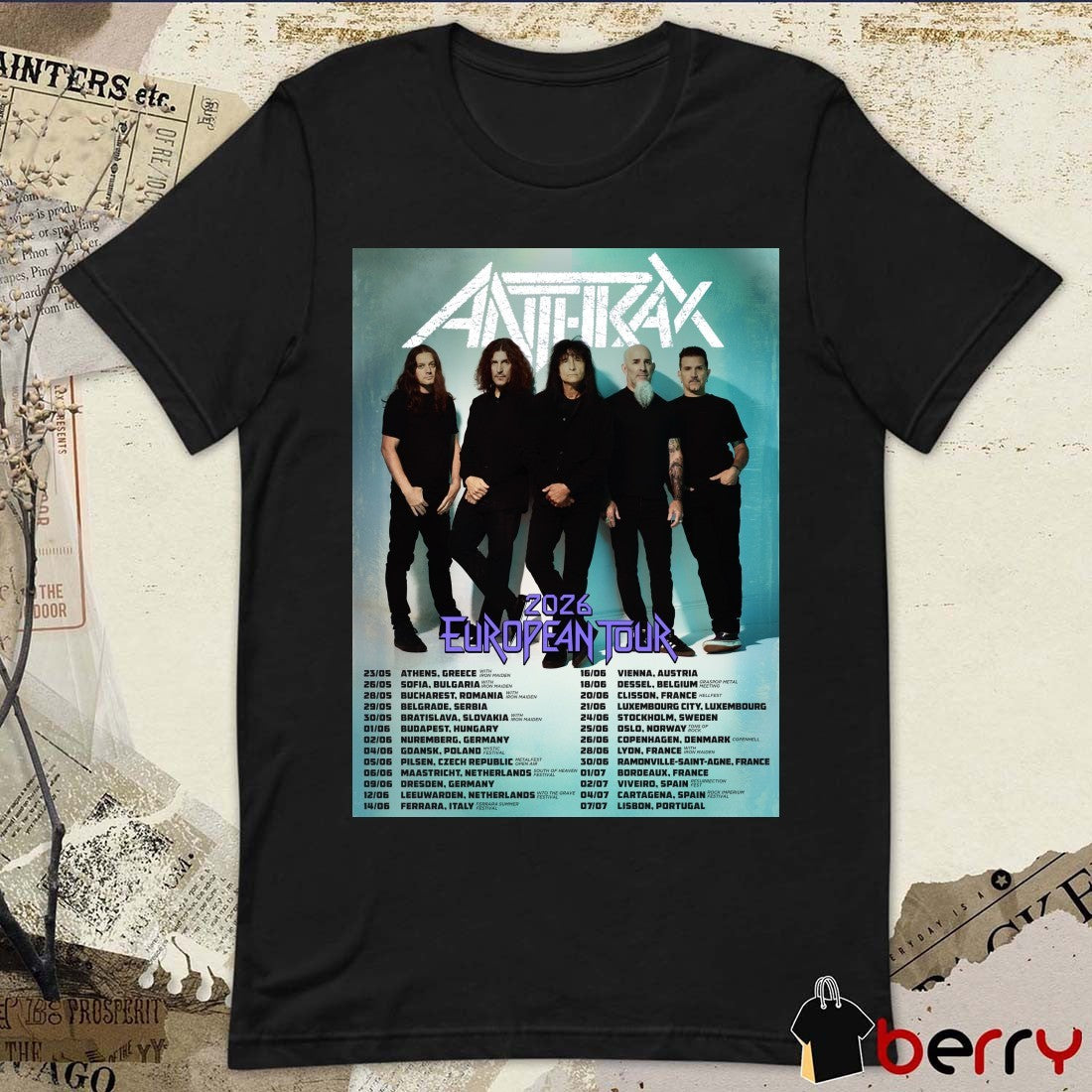 Anthrax 2026 European Tour 26 5 Sofia Bulgaria 28 5 Bucharest Romania Poster t-shirt