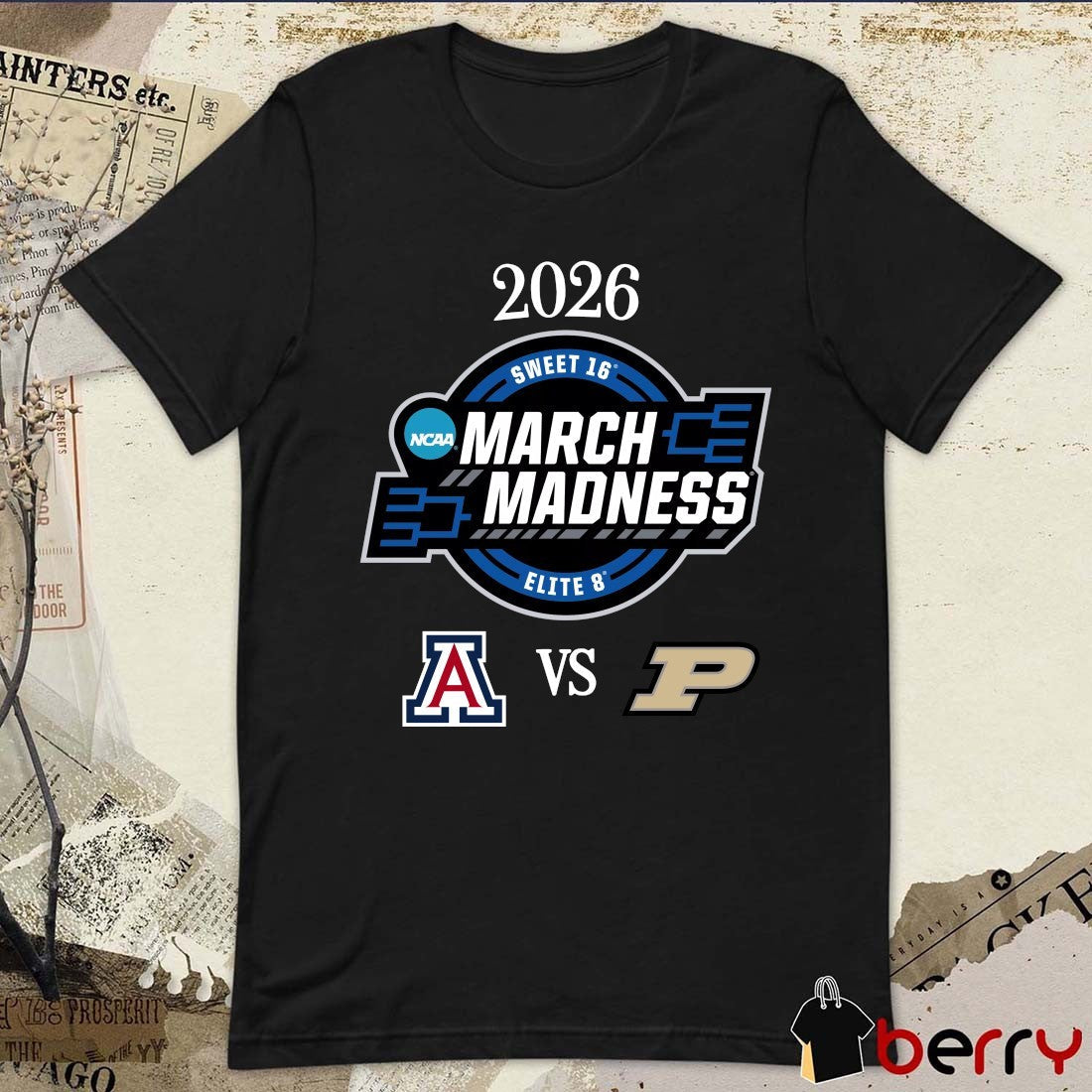 Arizona Wildcats vs Purdue Boilermakers 2026 NCAA March Madness Elite 8 Logos t-shirt