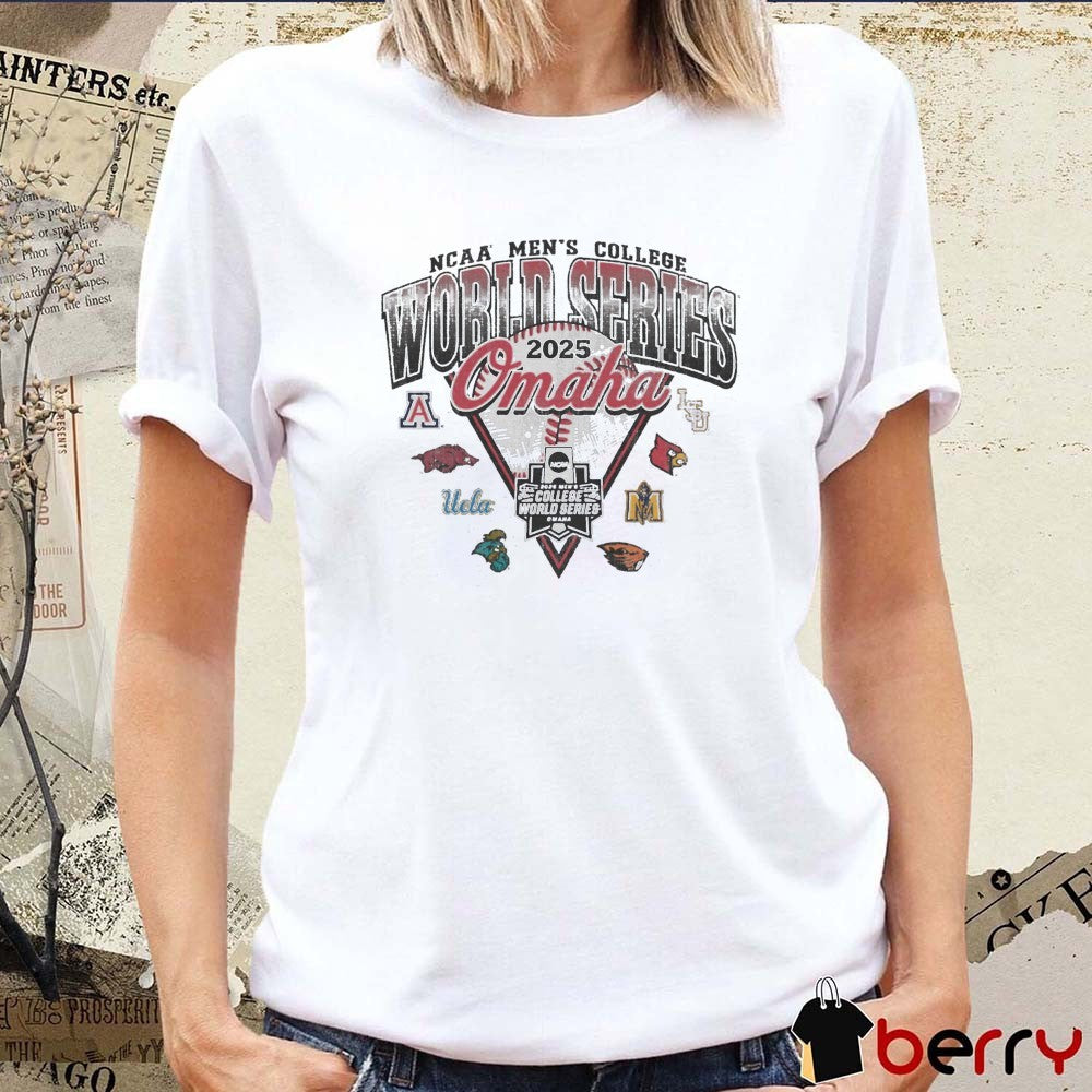 Arkansas Razorbacks 2025 Eight at the Plate NCAA Men’s College World Series Omaha Logos t-shirt
