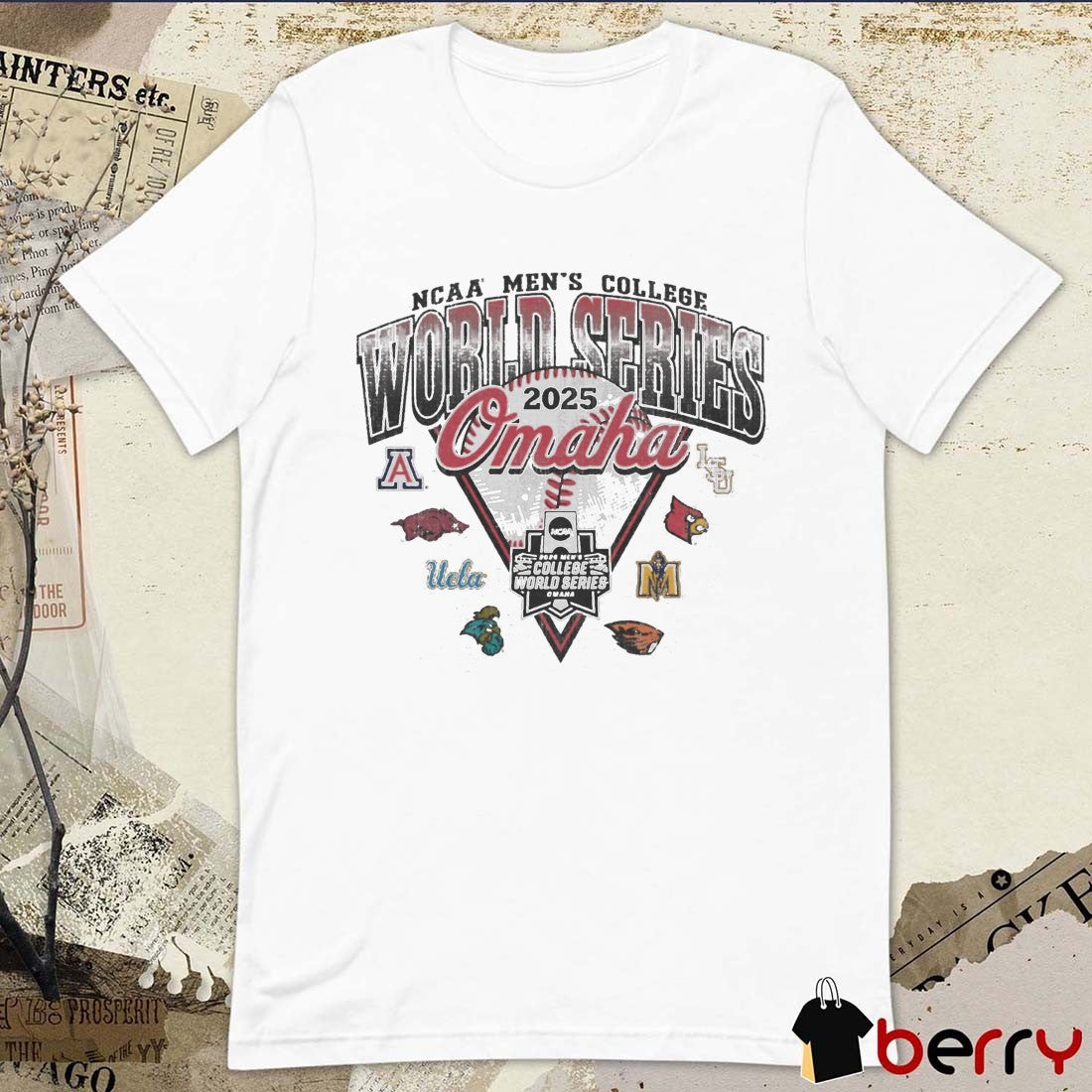 Arkansas Razorbacks 2025 Eight at the Plate NCAA Men’s College World Series Omaha Logos t-shirt