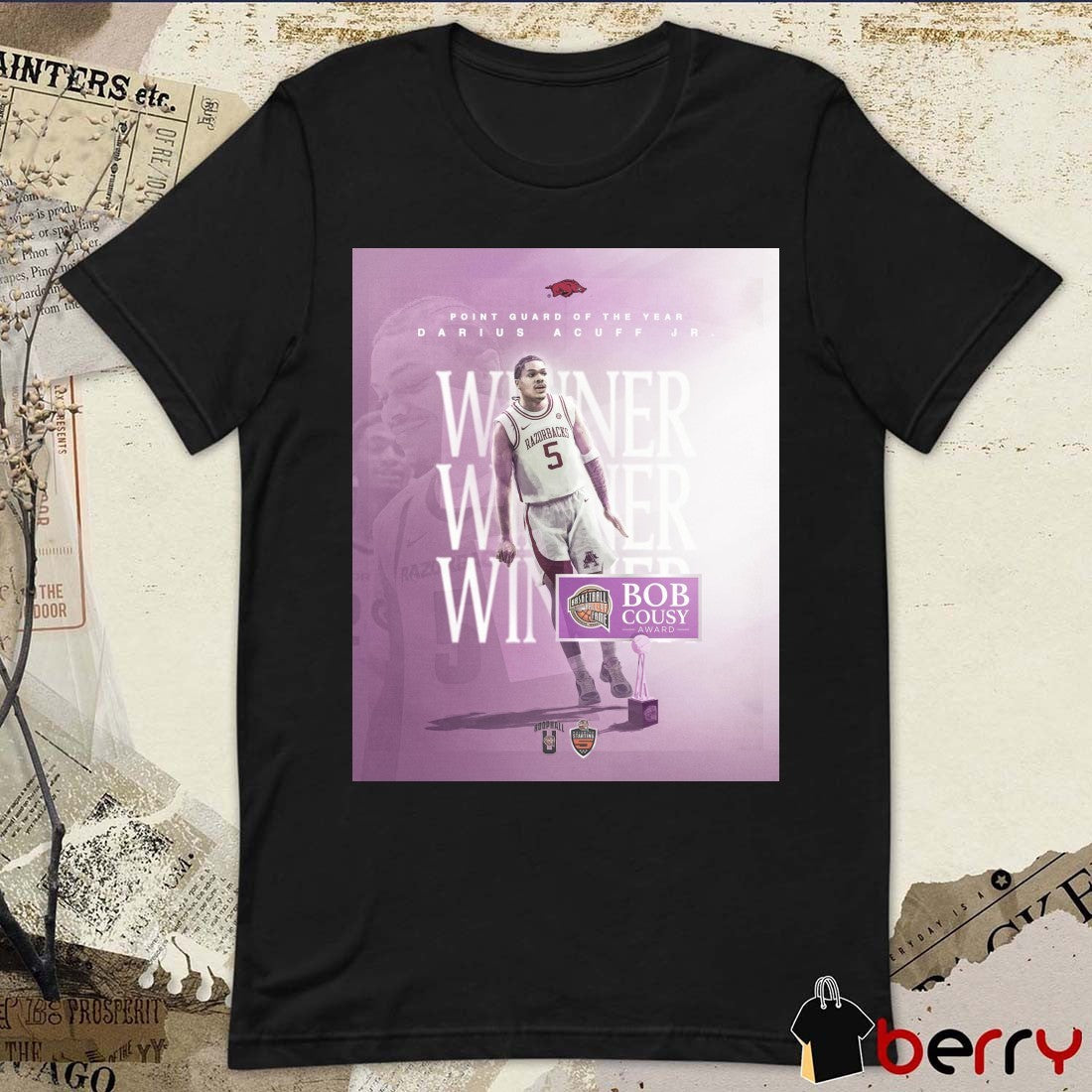 Arkansas Razorbacks Darius Acuff Jr. 2026 Bob Cousy Award for Point Guard of the Year Poster t-shirt