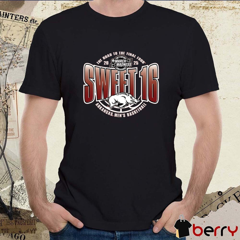 Arkansas Razorbacks Men’s Basketball Sweet 16 The Road To The Final Four NCAA Tournament March Madness 2025 Retro t-shirt