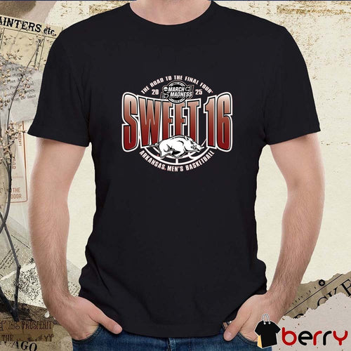 Arkansas Razorbacks Men’s Basketball Sweet 16 The Road To The Final Four NCAA Tournament March Madness 2025 Retro t-shirt