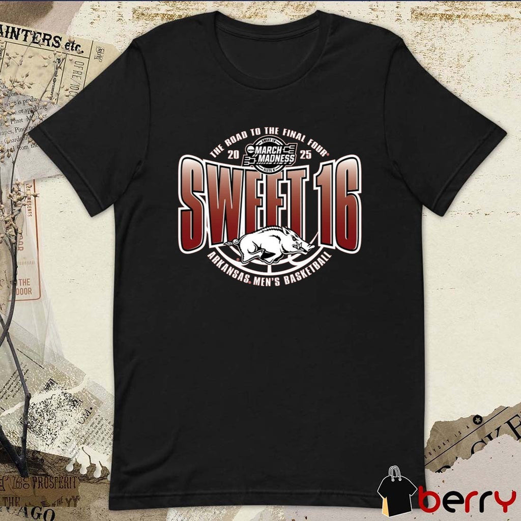 Arkansas Razorbacks Men’s Basketball Sweet 16 The Road To The Final Four NCAA Tournament March Madness 2025 Retro t-shirt