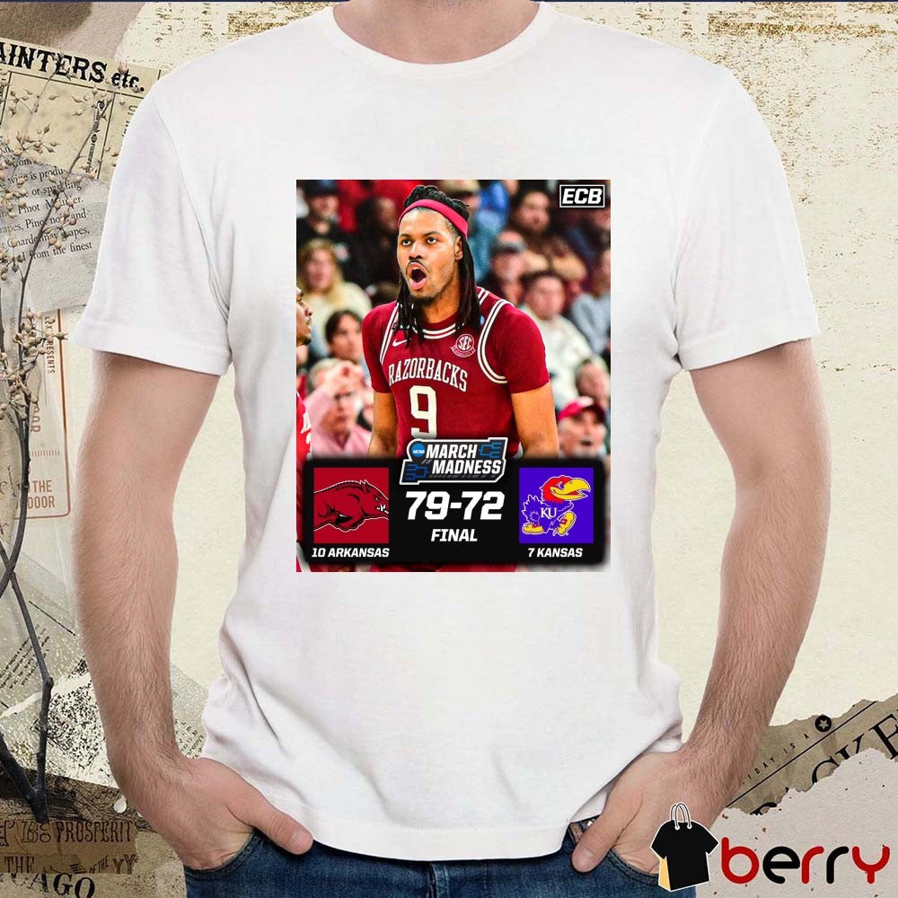Arkansas Razorbacks Vs Kansas Jayhawks Final Score 79 – 72 NCAA March Madness Poster t-shirt