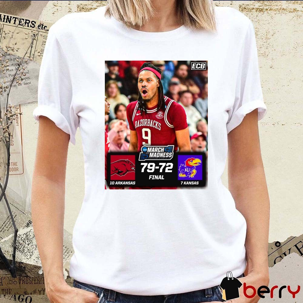 Arkansas Razorbacks Vs Kansas Jayhawks Final Score 79 – 72 NCAA March Madness Poster t-shirt