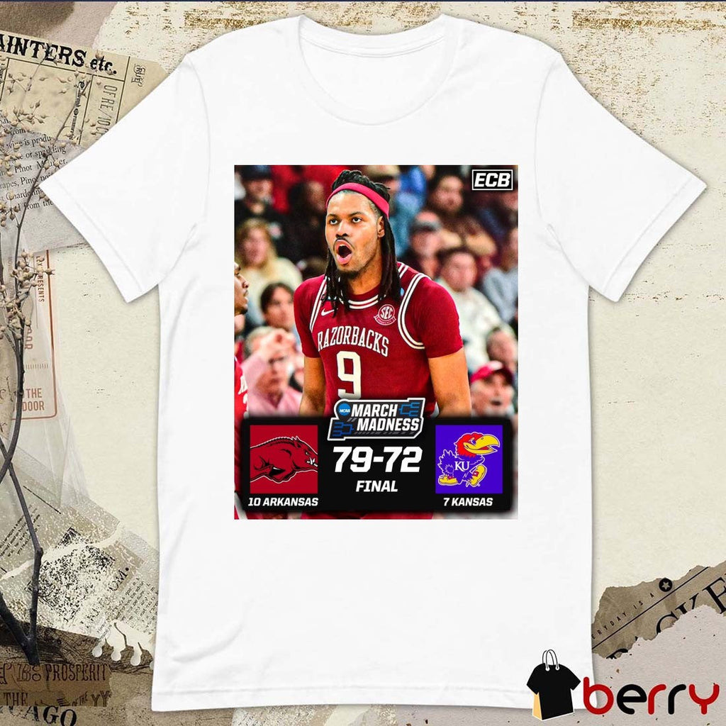 Arkansas Razorbacks Vs Kansas Jayhawks Final Score 79 – 72 NCAA March Madness Poster t-shirt