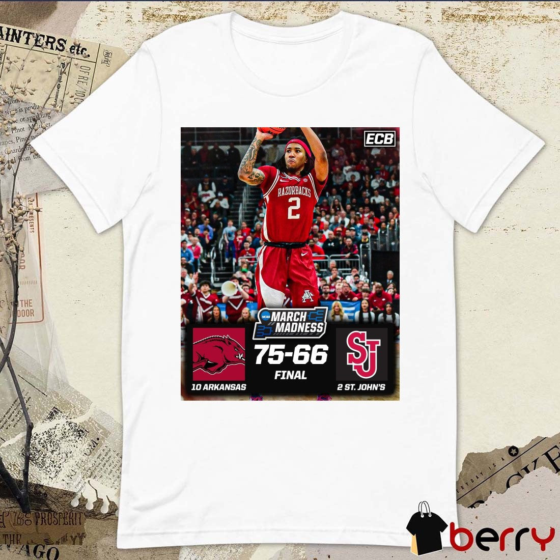 Arkansas Razorbacks Vs St John’s Red Storm Final Score 75 – 66 NCAA March Madness Poster t-shirt