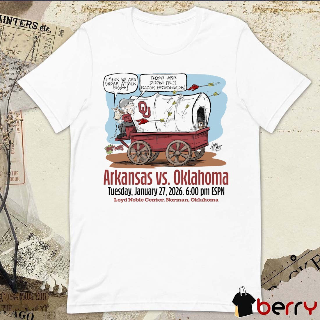 Arkansas Vs Oklahoma 2026 Lloyd Noble Center Norman Oklahoma I Think We Are Under Attack Boss t-shirt
