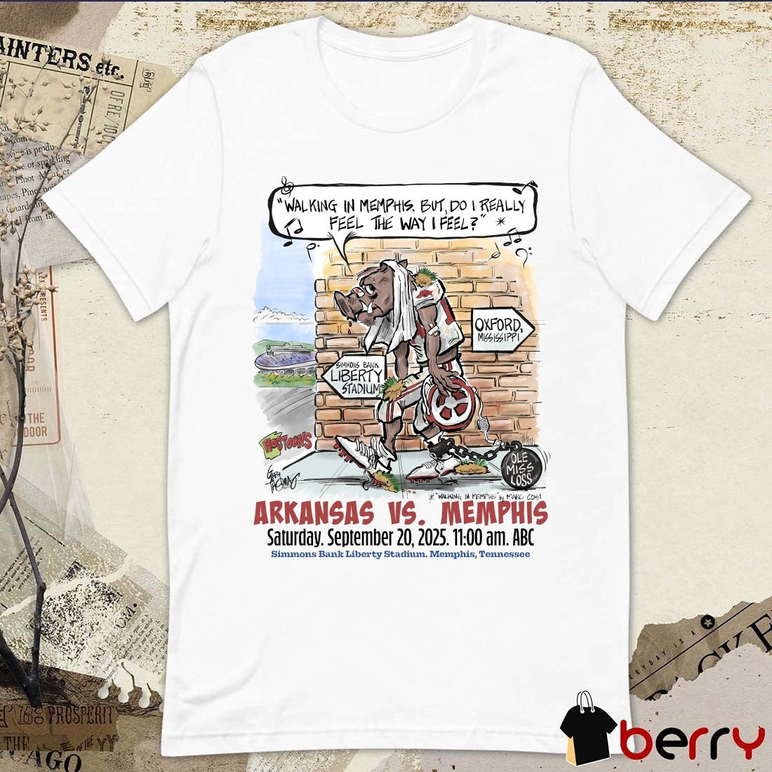 Arkansas Vs. Memphis Saturday September 20 2025 Simmons Bank Liberty Stadium Memphis Tennessee Fanart t-shirt