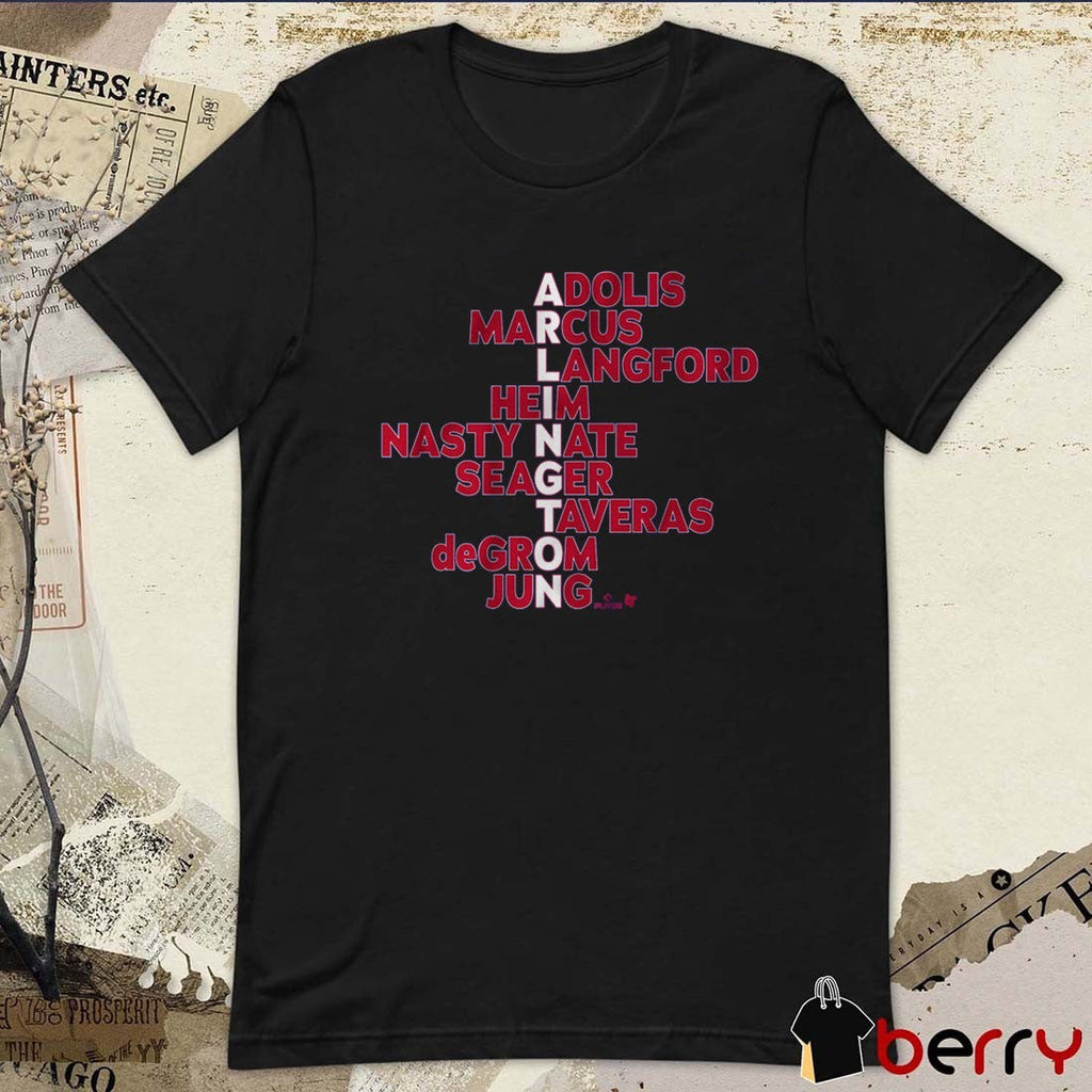 Arlington Texas Rangers Names Adolis Marcus Langford Heim Nasty Nate Seacer Taveras Degrom Jung MLB 2025 t-shirt
