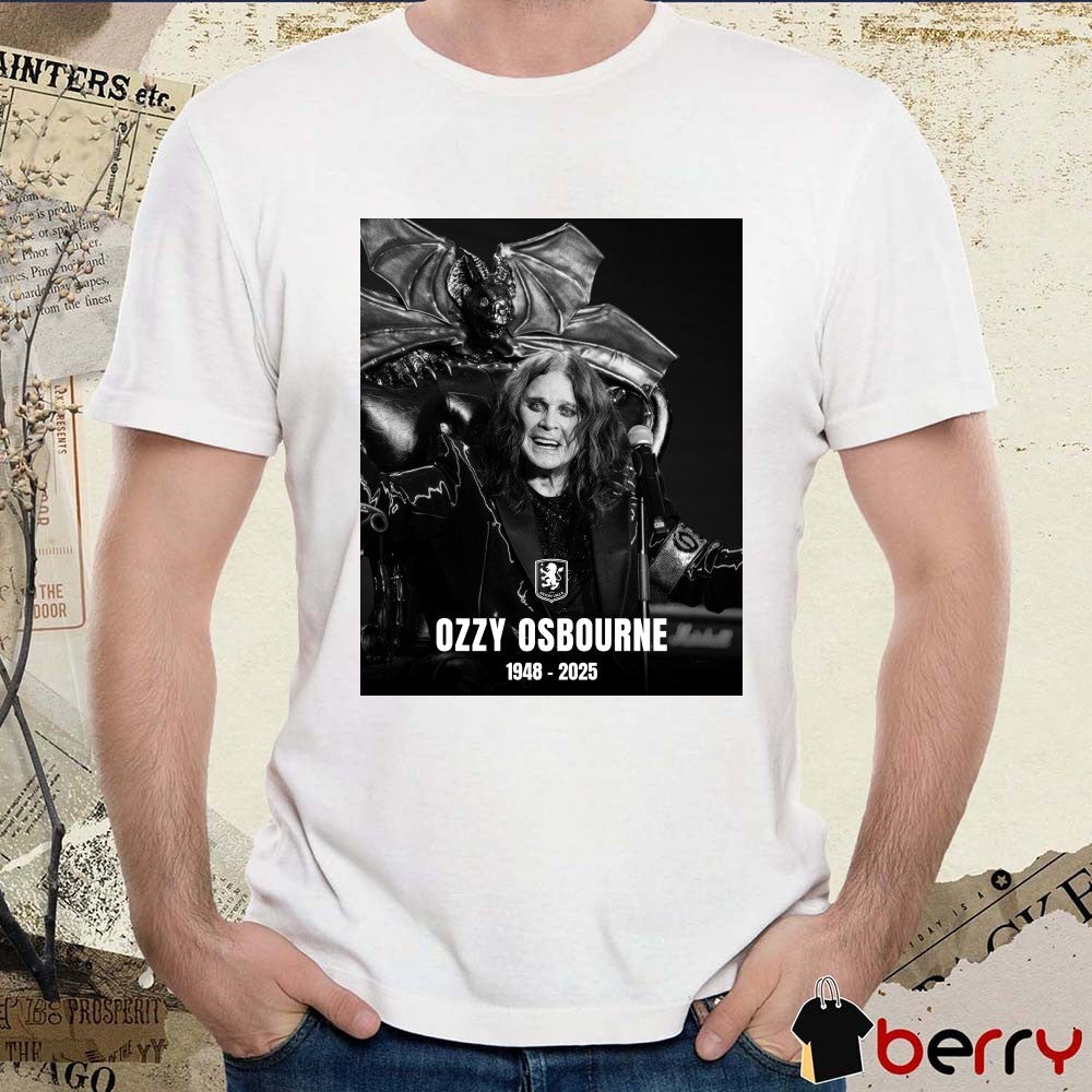 Aston Villa Football Club is saddened to learn that world-renowned rockstar and Villan Ozzy Osbourne 1948-2025 Poster t-shirt