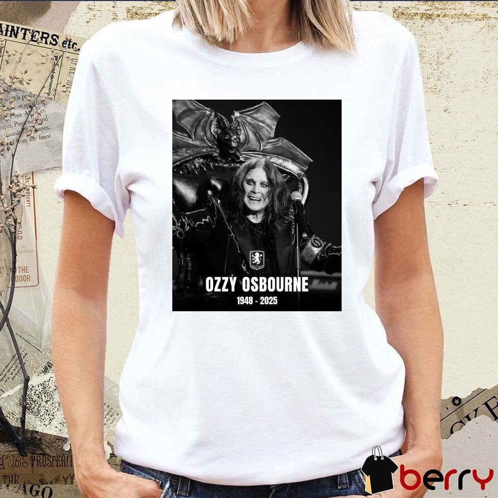 Aston Villa Football Club is saddened to learn that world-renowned rockstar and Villan Ozzy Osbourne 1948-2025 Poster t-shirt